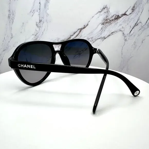 New CHANEL Sunglasses Black Polarized Lens Pilot Aviator 55mm - Picture 14 of 16
